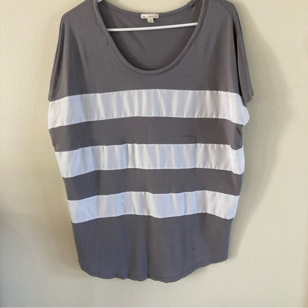 Gap  Color block Striped Blouse Top Womens Size Large Gray White Rayon